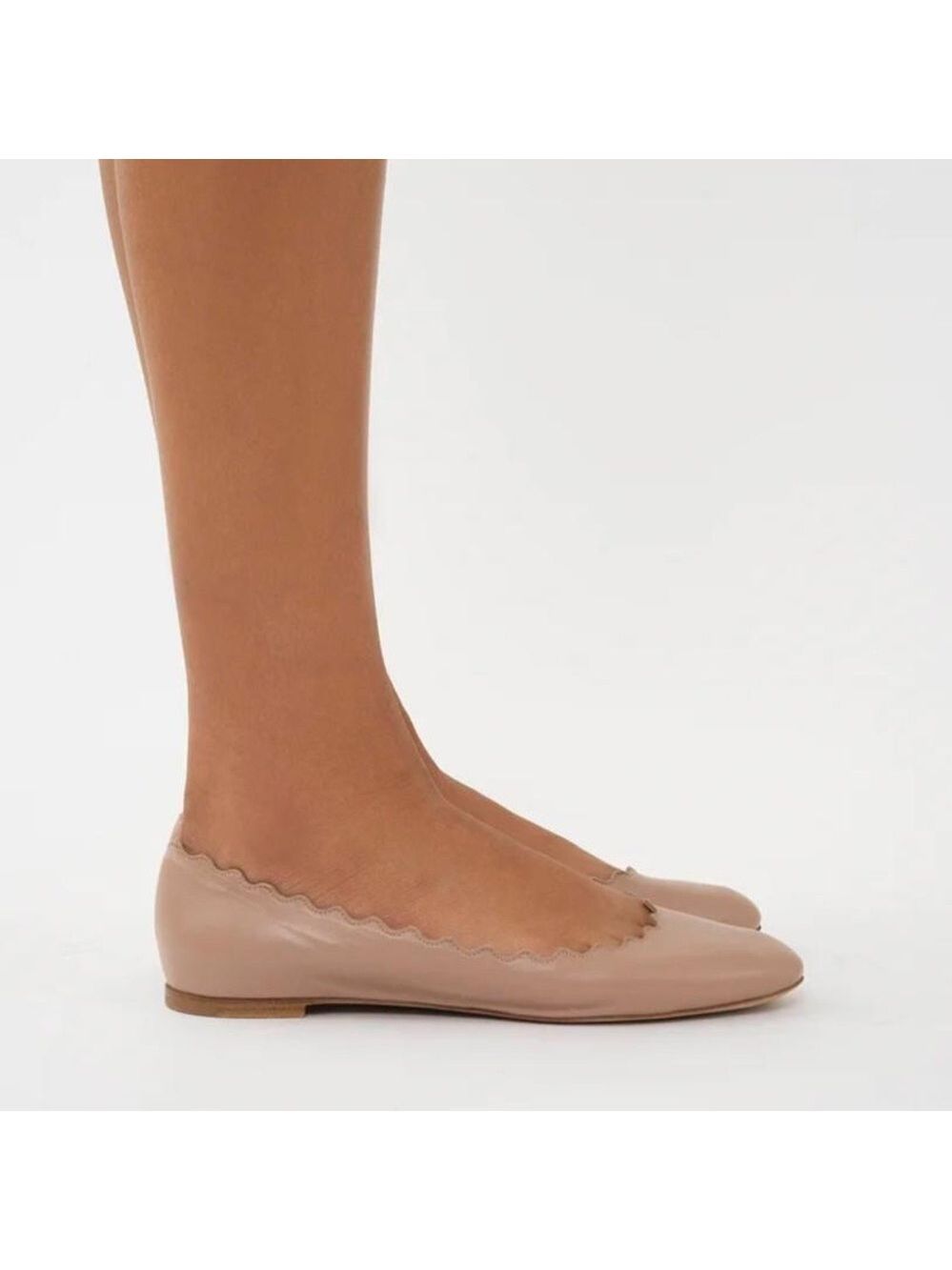 New Chloe Lauren Scalloped Leather Ballet Flats in Pink Tea